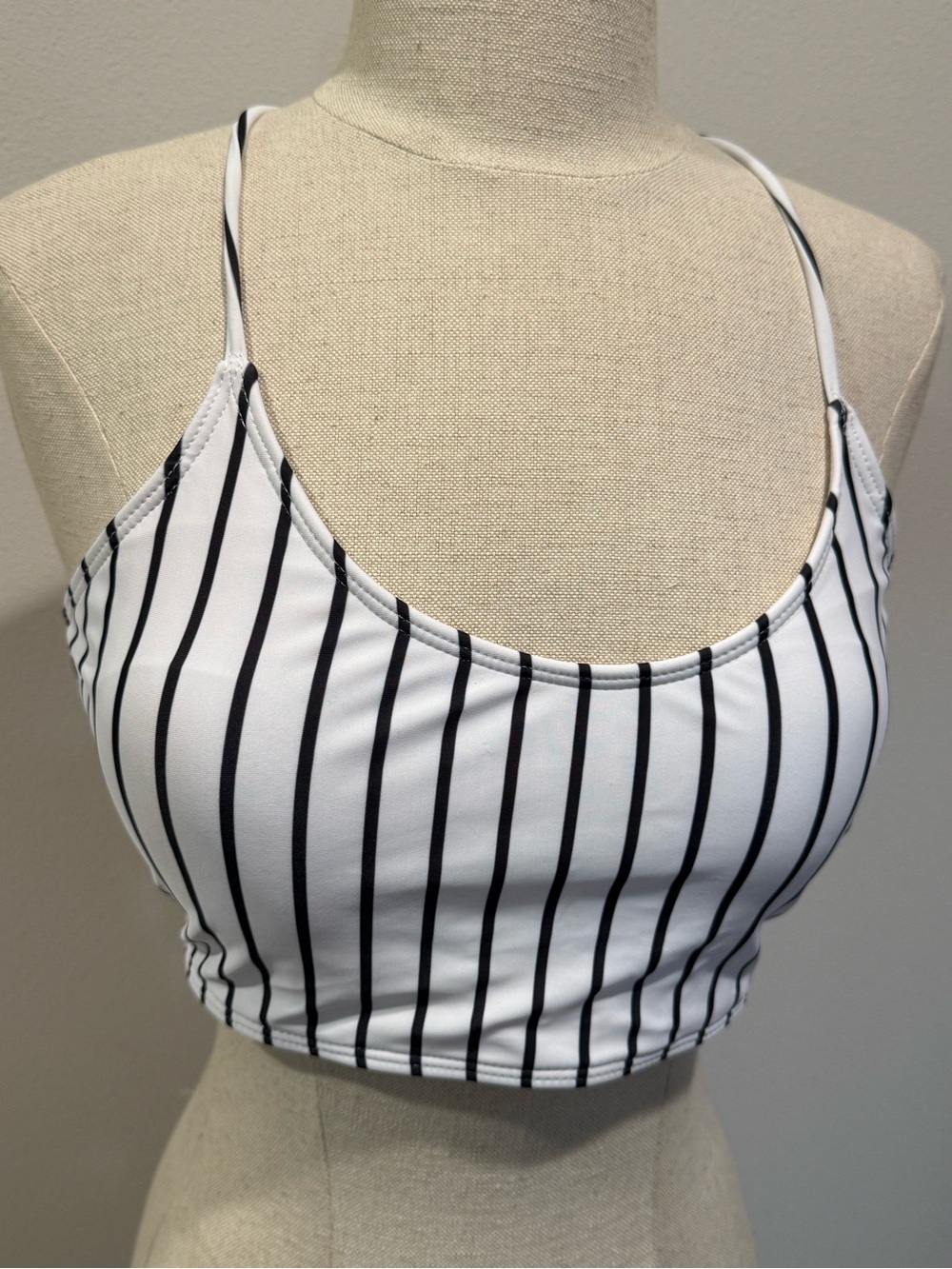 ROMWE Black and White Striped Bikini Top